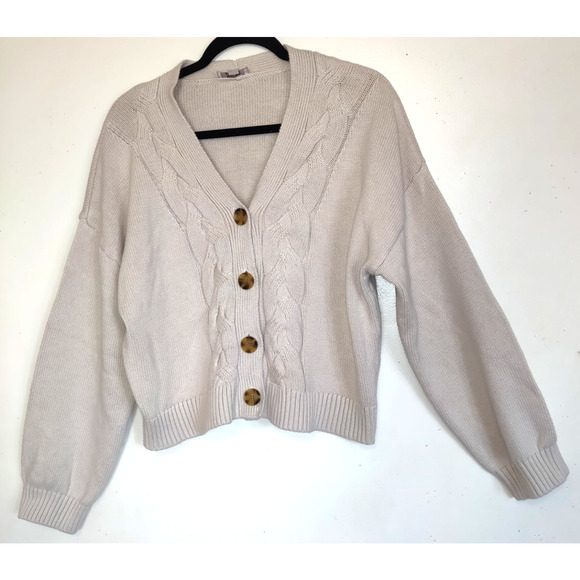 LOFT Sweaters - Loft Outlet Beige Cableknit Cropped Cardigan Sweater Women's Sz XL Preppy